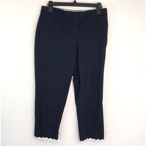 Talbots Slim Crop Pants Womens 6P Petite Navy Blue Scalloped‎ Hem Cotton Casual